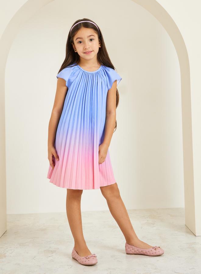 Styli Girls Pleated Ombre Print Midi Dress - Image 2